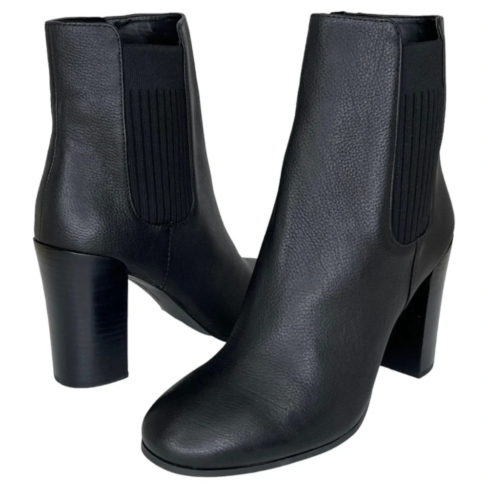 Kenneth Cole NY Justin Black Leather Womens Heeled Ankle Boots Size 10M - Picture 1 of 11